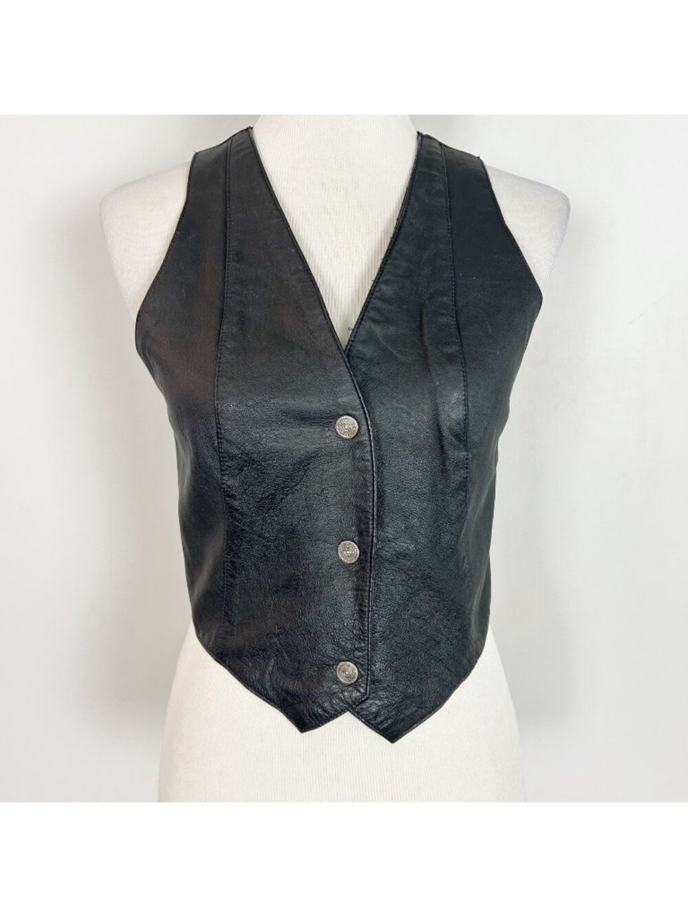 Vintage Wilsons Leather Black Vest Snap Front Y2K 90s Size Medium Women's